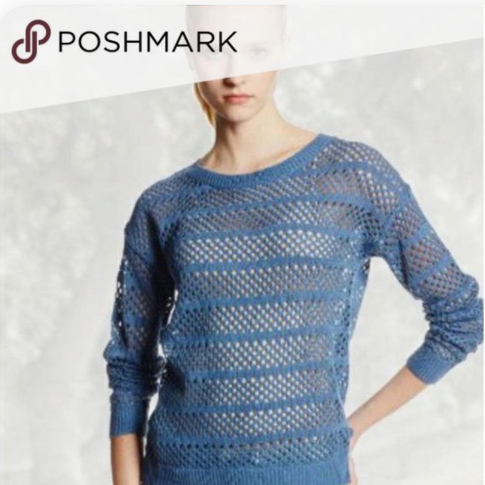 TRINA TURK Open Knit Sweater  BLUE Size LARGE